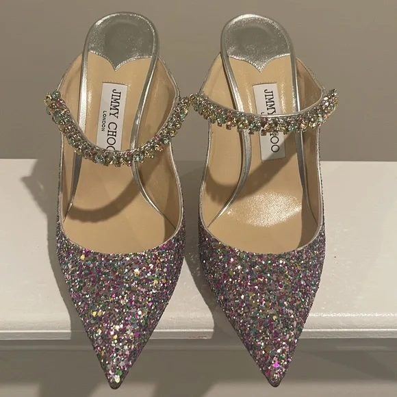 Jimmy Choo Bing 100 Sparkly Mules Size 41 - Picture 1 of 17
